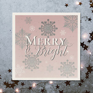 Pink Merry and Bright Snowflakes Christmas Napkin