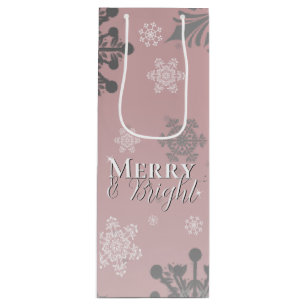 Pink Merry and Bright Snowflakes Christmas Wine Gift Bag
