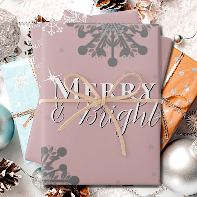 Pink Merry and Bright Snowflakes Christmas Wrapping Paper Sheet (Pink Merry and Bright Snowflakes Christmas Wrapping Paper Sheets)