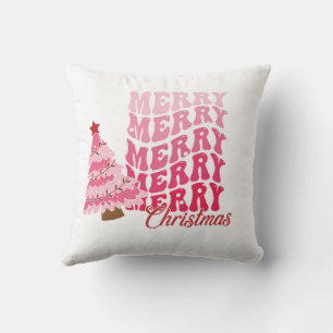 Pink Merry Christmas and Christmas Tree Cushion