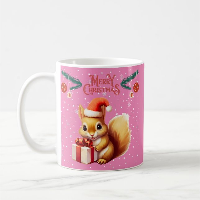 Pink Merry Christmas - Chipmunk  Coffee Mug (Left)