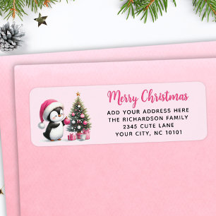 Pink Merry Christmas Cute Penguin Elegant Modern
