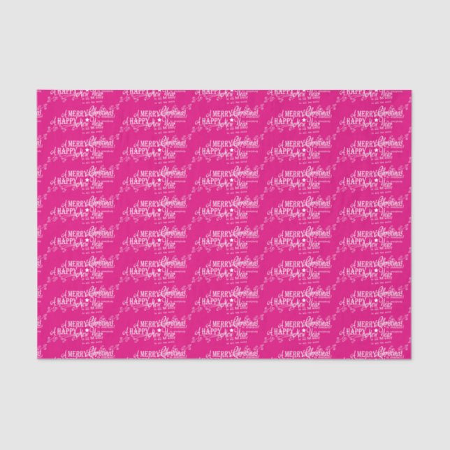 Pink Merry Christmas Happy New Year Tissue Paper (Front)