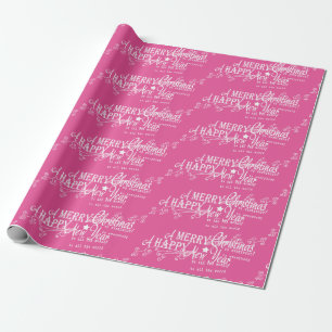 Pink Merry Christmas Happy New Year Wrapping Paper