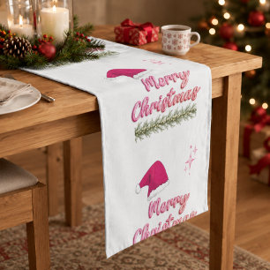 Pink Merry Christmas Holiday Table Runner