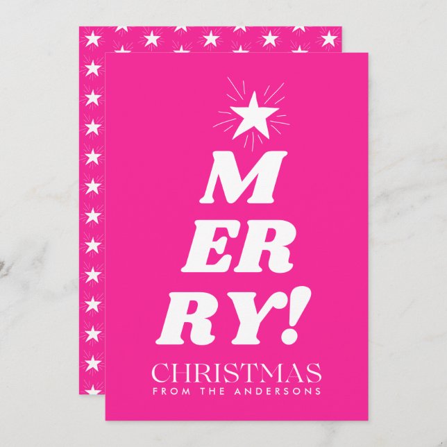 Pink Merry Christmas Non Photo Holiday Card (Front/Back)