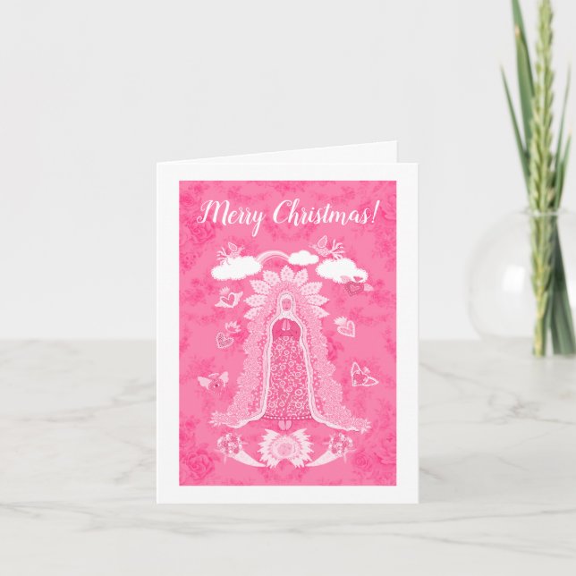 Pink Merry Christmas Our Lady of Guadalupe Note Card (Front)