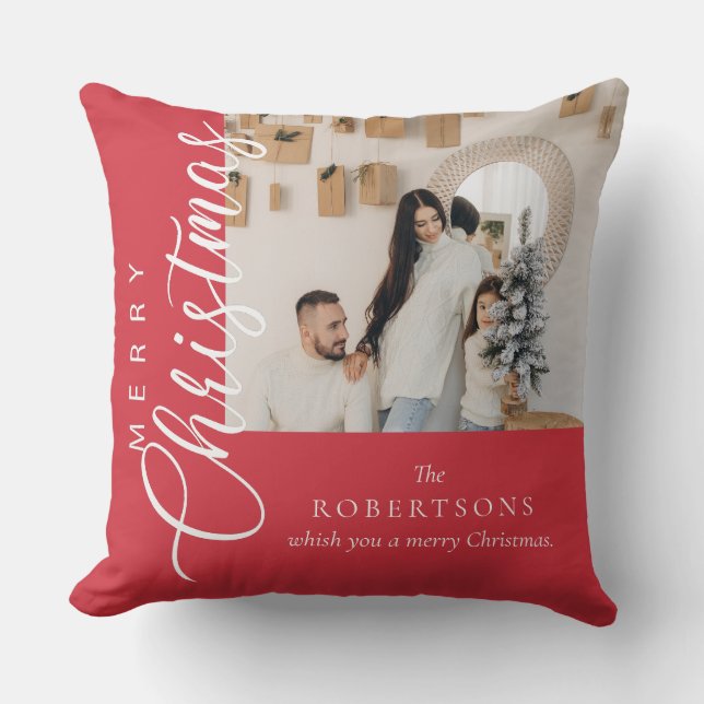 Pink Merry Christmas Photo Cushion (Front)