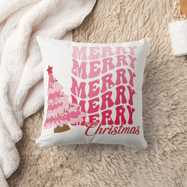 Pink Merry Christmas Tree Double-sided Cushion (Blanket)