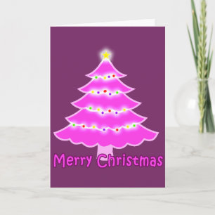 Pink Merry Christmas tree Holiday Card