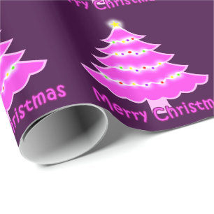 Pink Merry Christmas tree Wrapping Paper