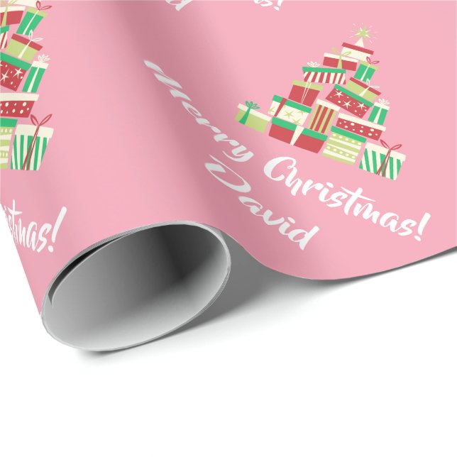 Pink Merry Christmas Tree wrapping paper (Roll Corner)