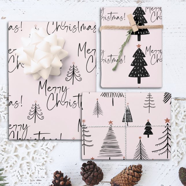 Pink Merry Christmas Tree Wrapping Paper Sheet (Creator Uploaded)