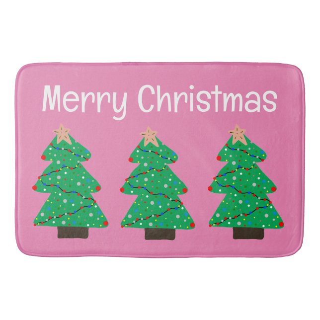 Pink Merry Christmas Trees Bath Mat (Front)