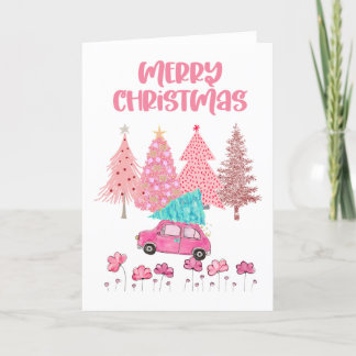 Pink Merry Christmas Trees Card