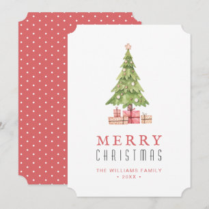 Pink Merry Christmas Watercolor Tree Holiday Card