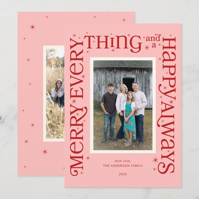 Pink Merry Everything and a Happy Always Holiday Card (Front/Back)