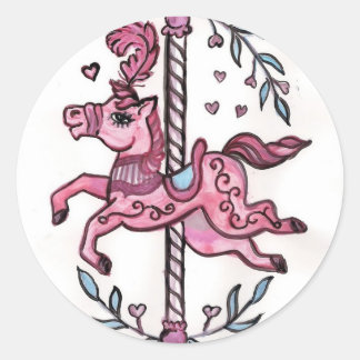 Pink merry-go-round horsie classic round sticker