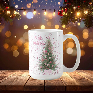 "Pink Merry" I Christmas Pine Tree Personalised Coffee Mug