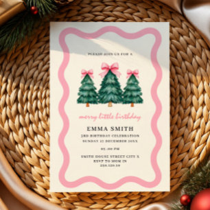 pink merry little girl birthday invitation