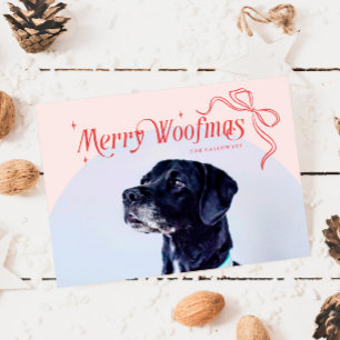 Pink Merry Woofmas Dog Christmas Holiday Card