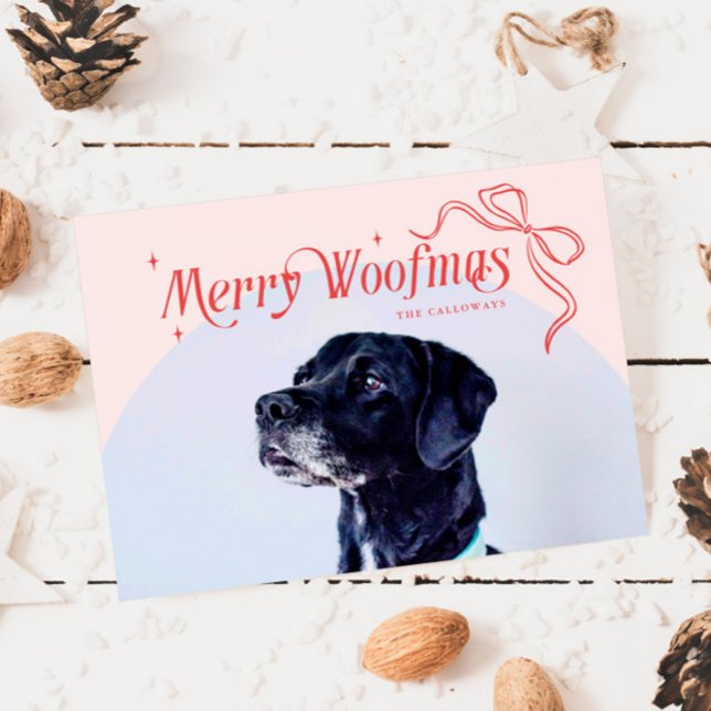 Pink Merry Woofmas Dog Christmas Holiday Card (Creator Uploaded)