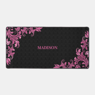  Pink Metal Lace Black Damask Desk Mat