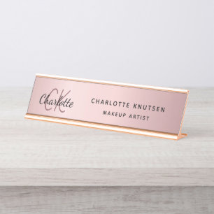 Pink metal monogram modern professional desk name plate