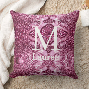 pink metallic abstract shiny monogram namegirly cushion