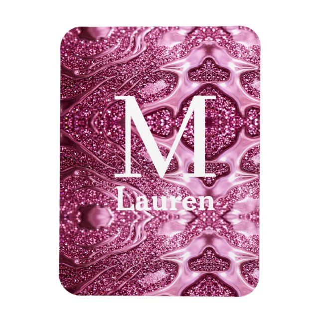 pink metallic abstract shiny monogram namegirly magnet (Vertical)