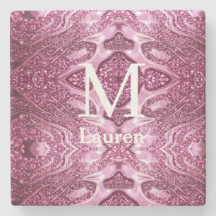 pink metallic abstract shiny monogram namegirly stone coaster