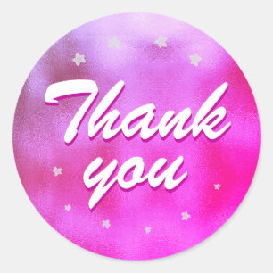 Pink Metallic Foil Star Girly Thank you Classic Round Sticker