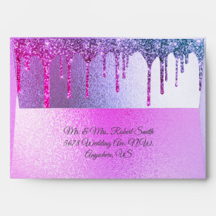 Pink Metallic Glitter Drip Elegant Chic Wedding  Envelope
