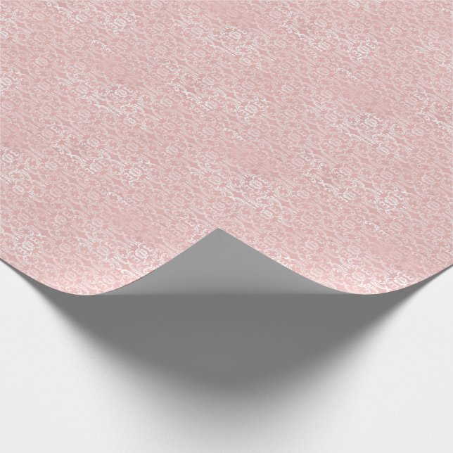 Pink Metallic Lace Vintage Rustic Wrapping Paper (Corner)