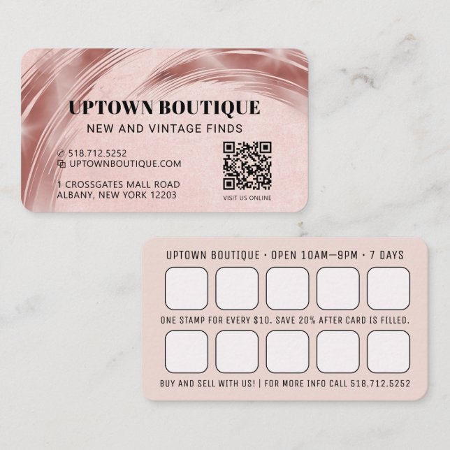 Pink Metallic QR Code Reward Business Card (Front/Back)