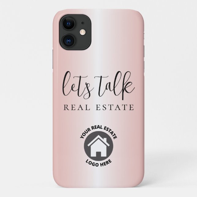 Pink Metallic Real Estate Business Add Logo  Case-Mate iPhone Case (Back)