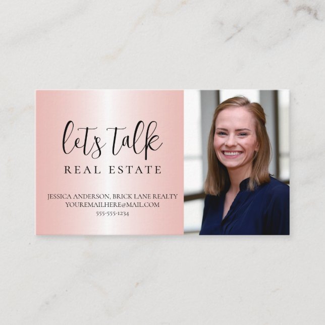 Pink Metallic Real Estate Business   Card (Front)