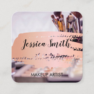 Pink Metallic Rose Gold Brush   Makeup Artist Square Business Card