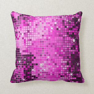 Pink Metallic Sequins Glitter Abstract Pixel Art Cushion