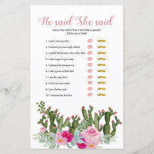 Pink Mexican cactus he said she said games card