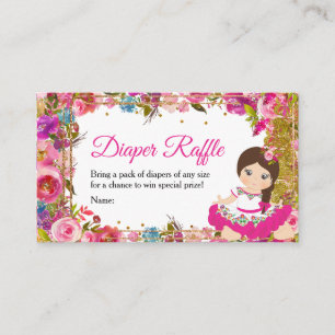 Pink Mexican Girl Fiesta Baby Shower Diaper Raffle Enclosure Card