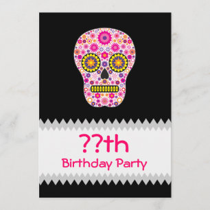 Pink Mexican Sugar Skull Birthday Invitation