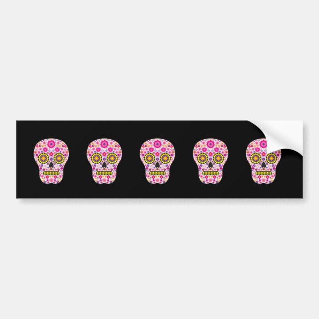 Pink Mexican Sugar Skull Bumper Sticker (Front)