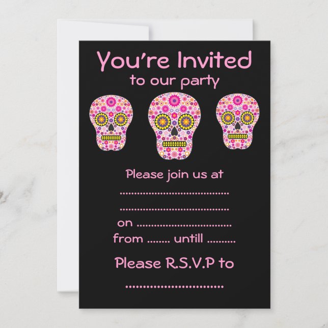 Pink Mexican Sugar Skull Invitation (Front)