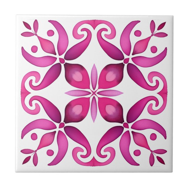 Pink Mexican talavera wedding favours printed Tile (Front)