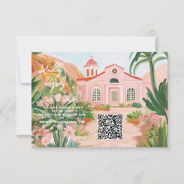 Pink Mexico Destination QR Code RSVP Card (Front)