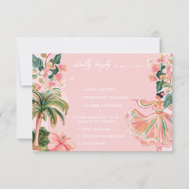 Pink Mexico Destination  RSVP Card (Front)