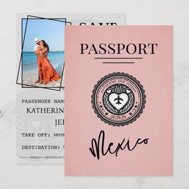 Pink Mexico Passport Save The Date (Front/Back)