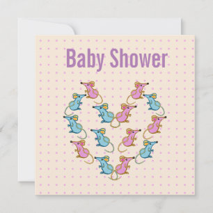 Pink mice, blue mice baby shower thank you card