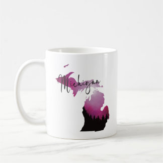 Pink Michigan State Map Pine Forest Camping Trip Coffee Mug